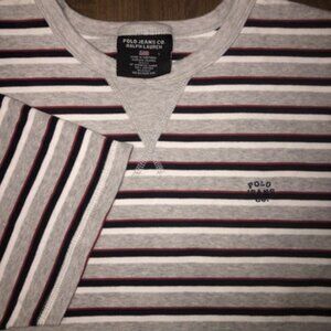 Polo Jeans Company Ralph Lauren Striped Gray Red Black T Shirt With Logo Vtg USA